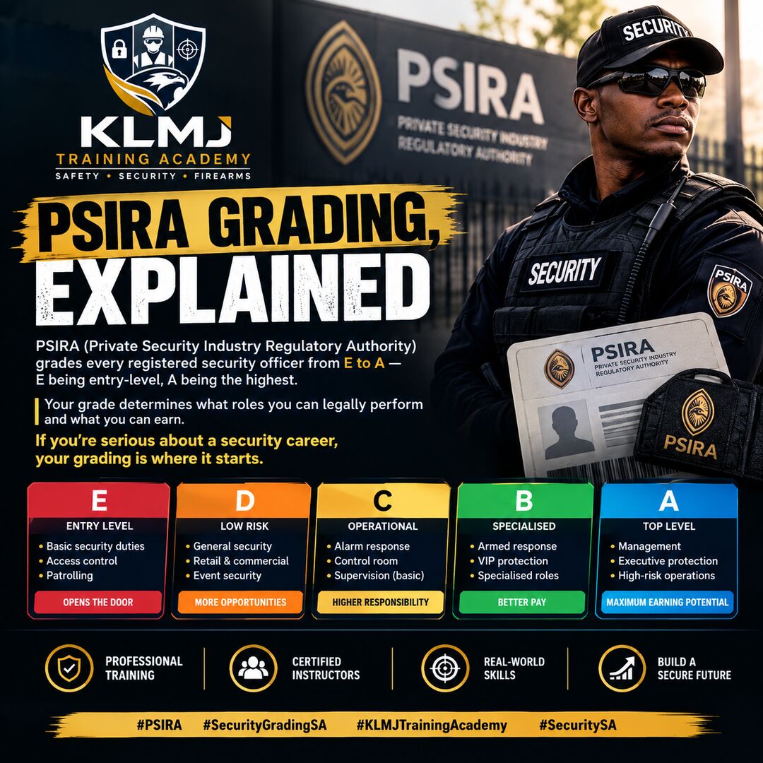 PSIRA grading explained — security officer grades E to A and what each one means